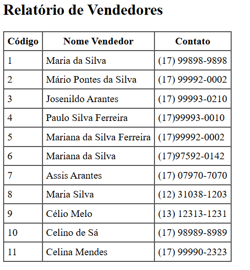 Relatório de Vendedor Exibido